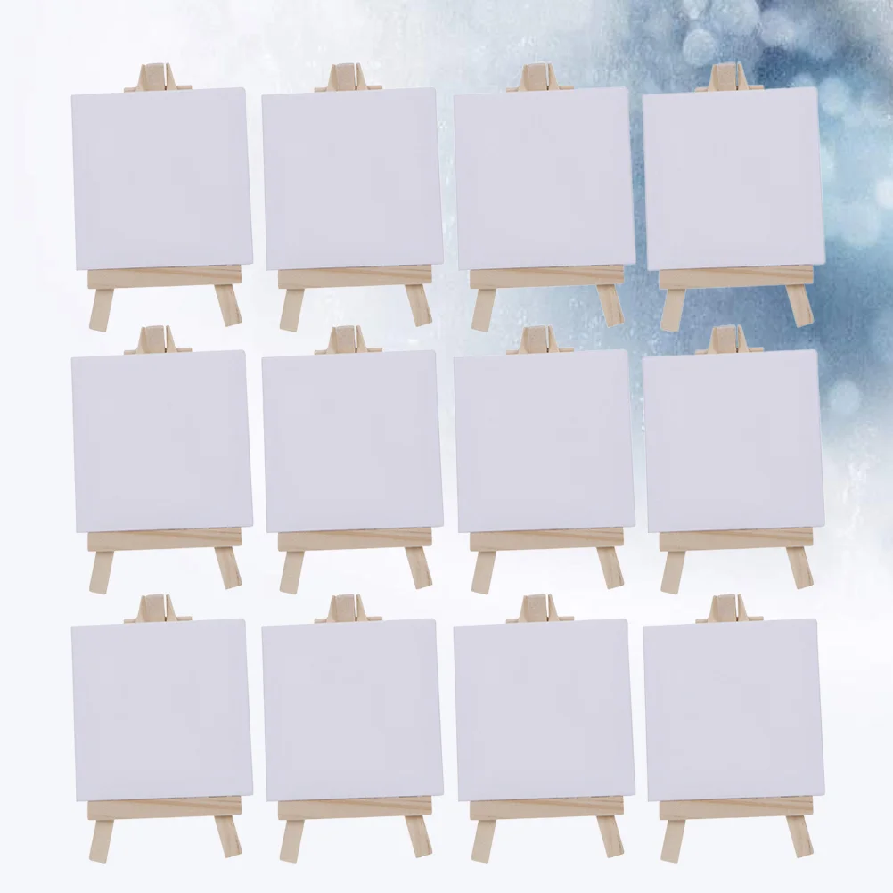 

12 Sets Mini Painting Canvas Stretched Artist Easel Wooden Handicraft Bamboo Blank Boards