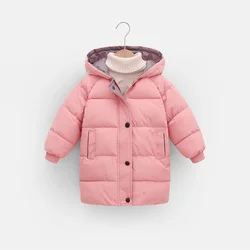 2-10Y Kids Down Long Outerwear Winter Cotton-Padded Clothes Teen Boys Girls Thicken Warm Parka Coats Big Children Hooded Jackets