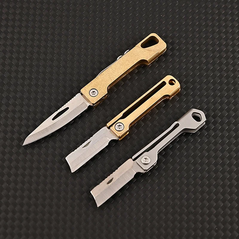 EDC Brass Mini Folding Knife Sharp Unpacking Express Knife Gift Self-Defense Keychain Pendant Cutting Tool Unpacking Knife