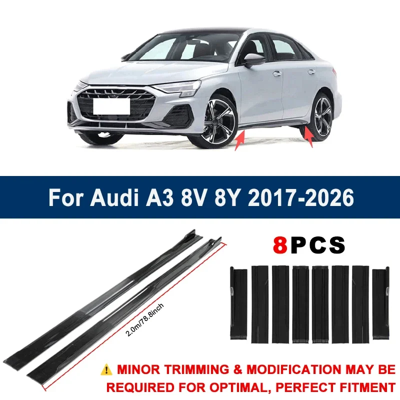 

Aerodynamic 2m Sectional Side Skirt Extension Lips Racing Side Spoiler For Audi A3 8V 8Y 2017-2026 2018 2019 Sport Upgrade Kit