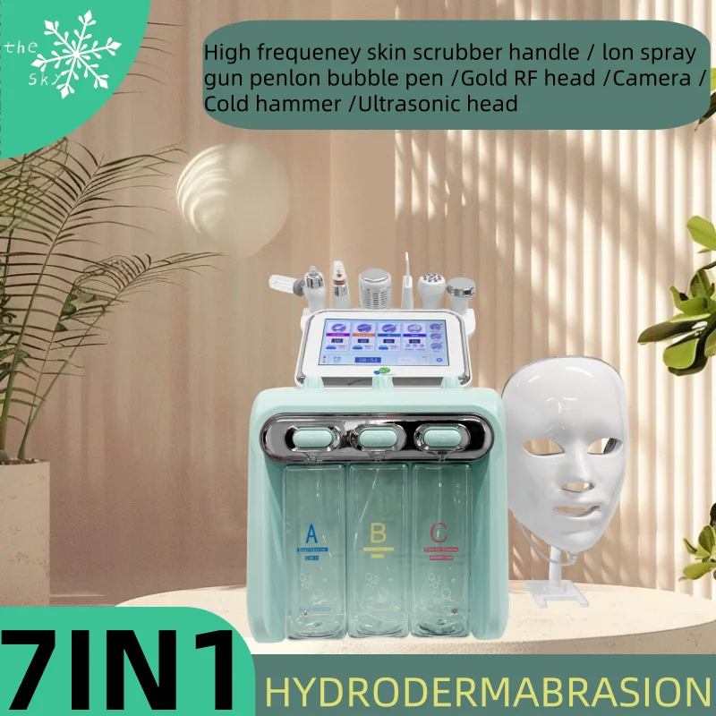 Oxygen 7 in 1 H202 Small Bubble Hydro Microdermabrasion Spot Remover Ultrasonic Skin Scrubber Machine with 7 Color Light Mask