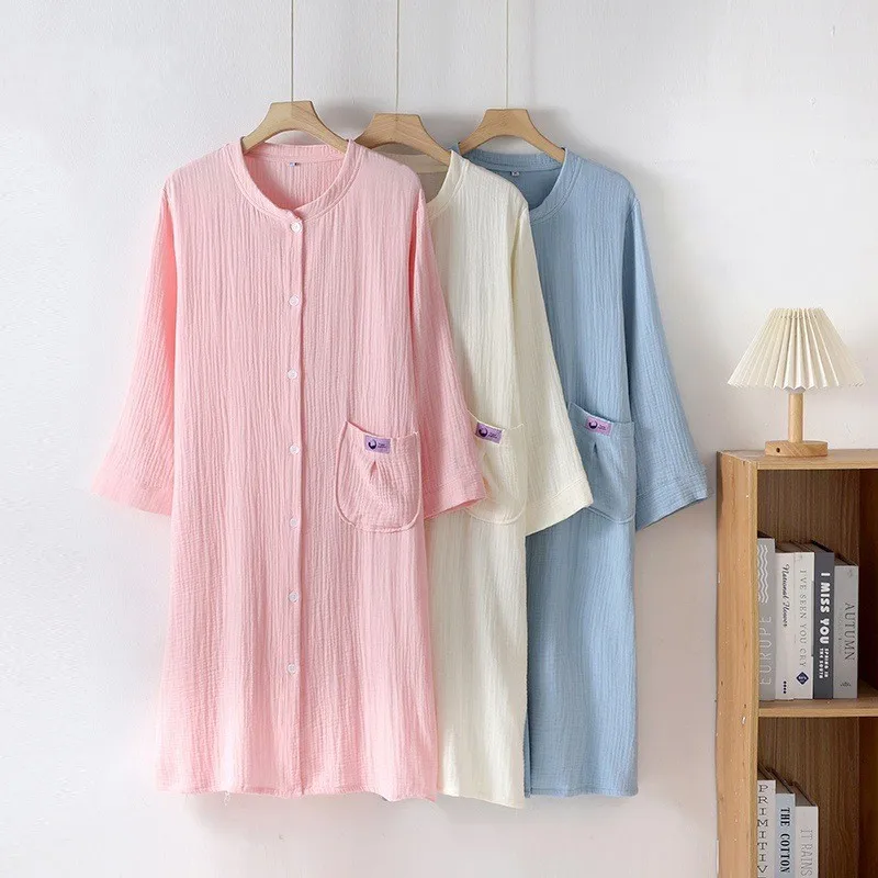 2024 Spring Autumn Fresh kimono Robes Women Bathrobes 100% Gauze Cotton Japanese Sleep Robes Female Casual Nightgowns Home Robe