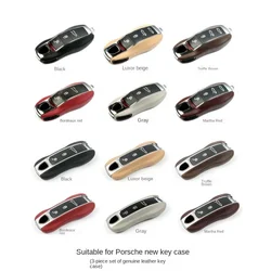 Leather Car Smart Key Cover Case Fob For Porsche 911 Macan Boxster Cayenne Panamera Taycan  Cayman 971 9YA 718 Key Shell