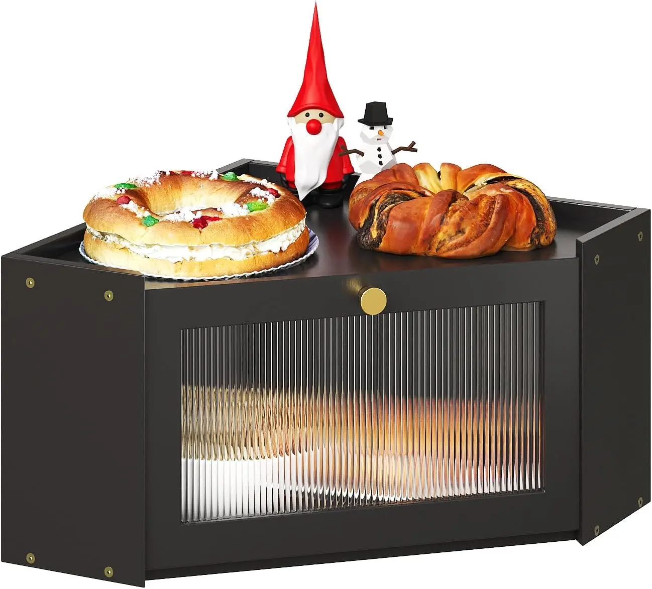 

Большая бамбуковая хлебница с прозрачной дверцей, угловая конструкция для хранения на кухонной столешнице (черная)