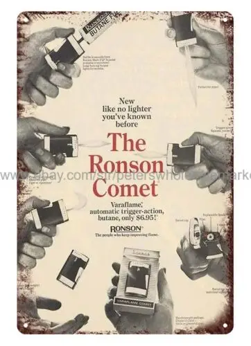 1969 Ronson Comet Butane Lighter metal tin sign unframed wall art