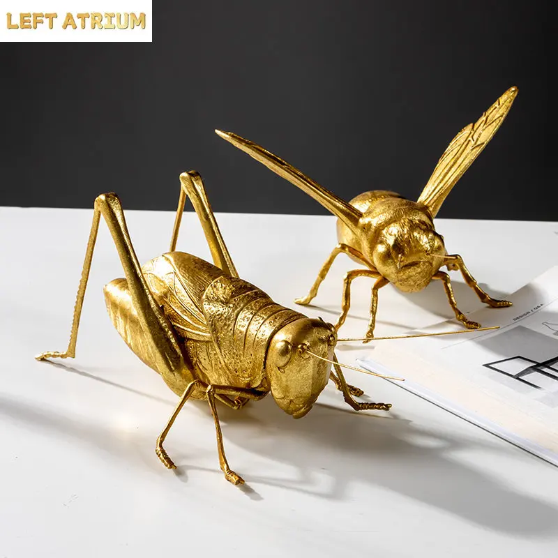 Mantis/cricket Golden Insect Statue Desk Decoration Honeybee Sculpture Simulated Insect Ornaments Living Room Furnishings