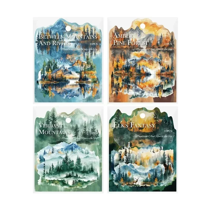 10Pcs Stickers pack materials Mountain River manual account water landscape base Supplies decoration Scrapbook cut 125*106mm