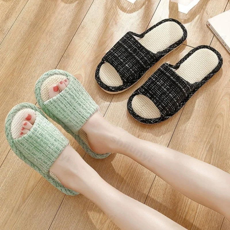 

Linen Home Slippers Women Man Comfortable Soft Sole Breathable Non Slip Couple Slippers Indoor Silent Lightweight House Shoes