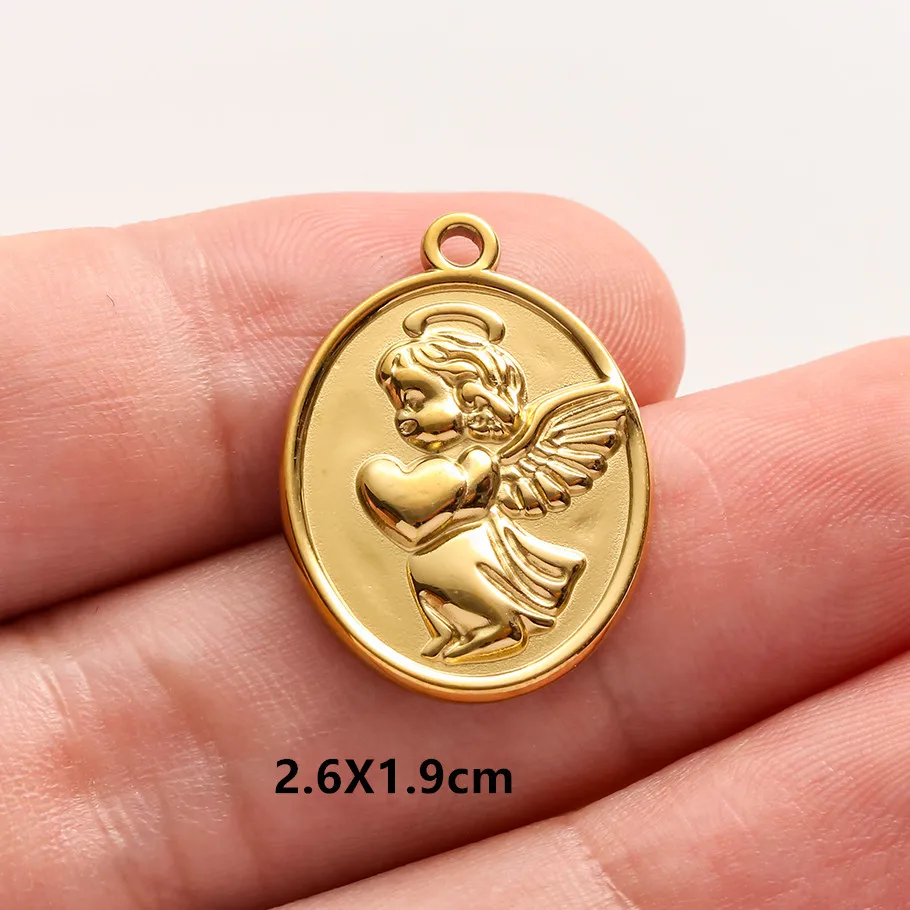5 Stück/Lot Niedliche Engelsflügel Mädchen-Anhänger in Goldfarbe aus Edelstahl Kreuzanhänger für Schmuckherstellung DIY Ohrringe Halskette Schlüsselanhänger – Detail 19