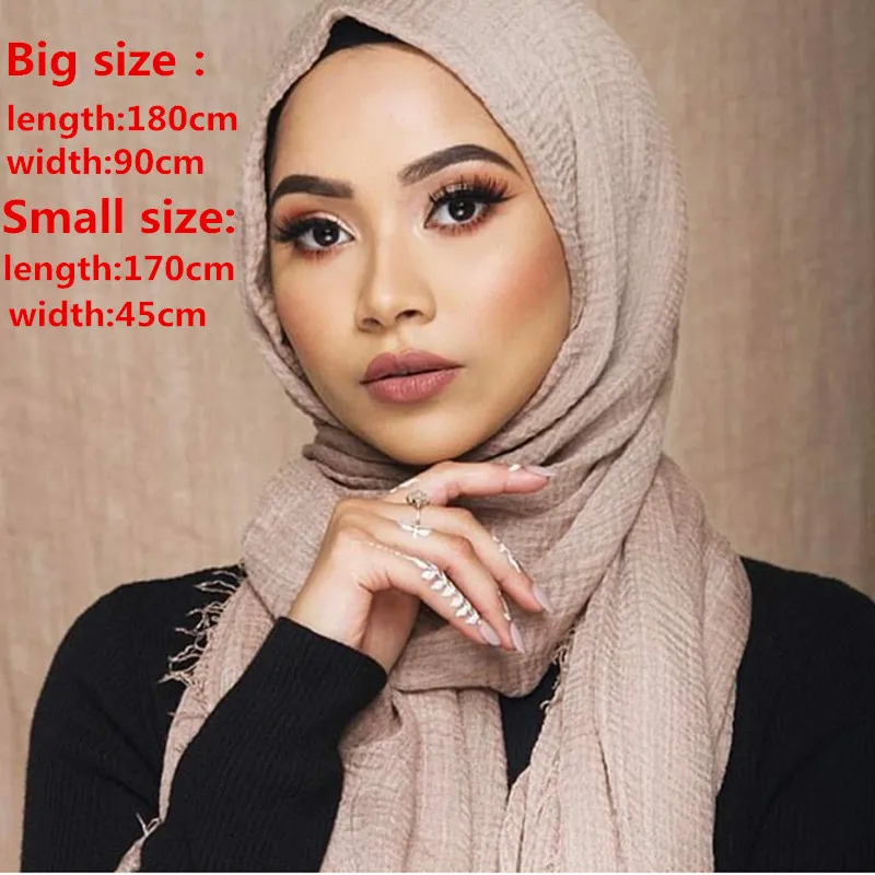 Pay attention to size selection Plain Wrinkle Wrap Cotton Long Shawl women Crinkle Hijab Shawl Muslim Head Hijab scarf wholesale