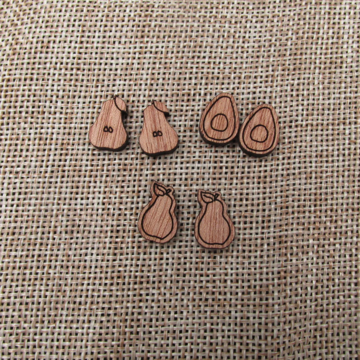 5 Pair Unfinished Blank Foods Wooden Fruits Pear Strawberry Grape Cabochon Wood Shape Cutouts For DIY Craft Earring Stud