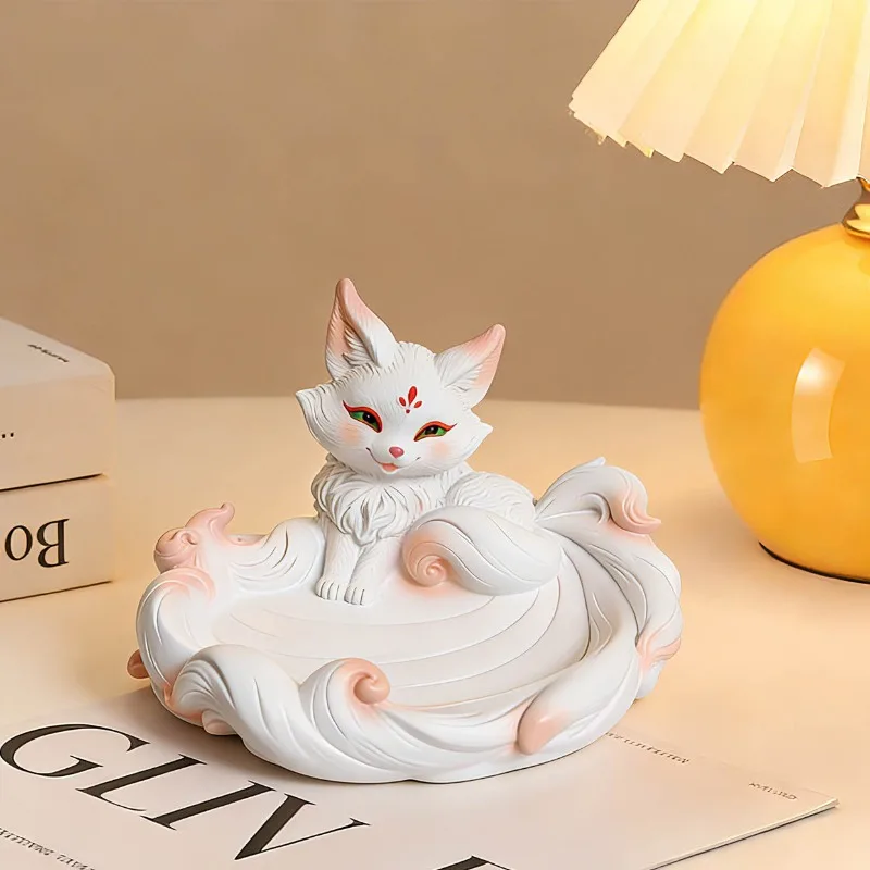 Resin Nine-Tailed Fox Key Holder Figurine Statue, Creative Entryway Living Room Home Decor Sculpture Ornament,  Festival Gift