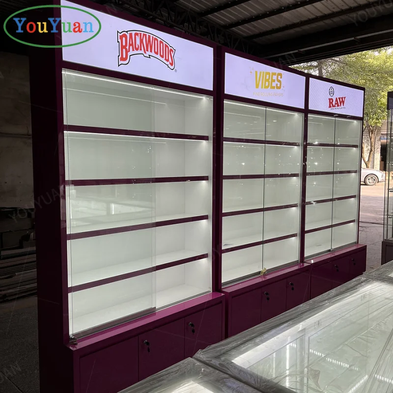 (customized)Front locking glass standing showcase cigar store display showcase smoke shop display rack tobac