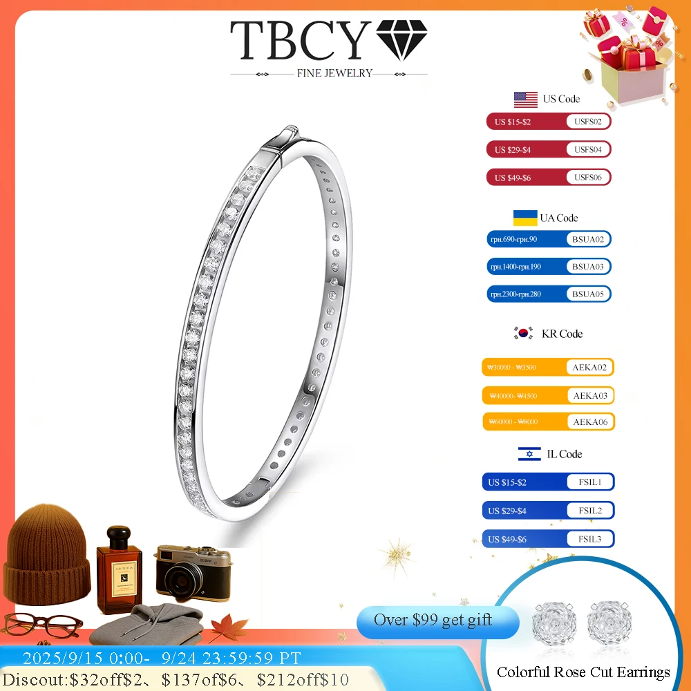 

TBCYD 2.5MM Full Moissanite Bangle Bracelets For Women Girls S925 Silver With GRA Sparkling Spring Buckle Bracelets Fine Jewelry