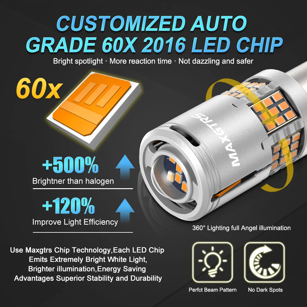 2X Super Bright P21W PY21W LED Canbus No Error 26W BA15S 1156 3000Lm BAU15S No Hyper Flash Amber Turn Signal Lamp 2016 Chip Lens