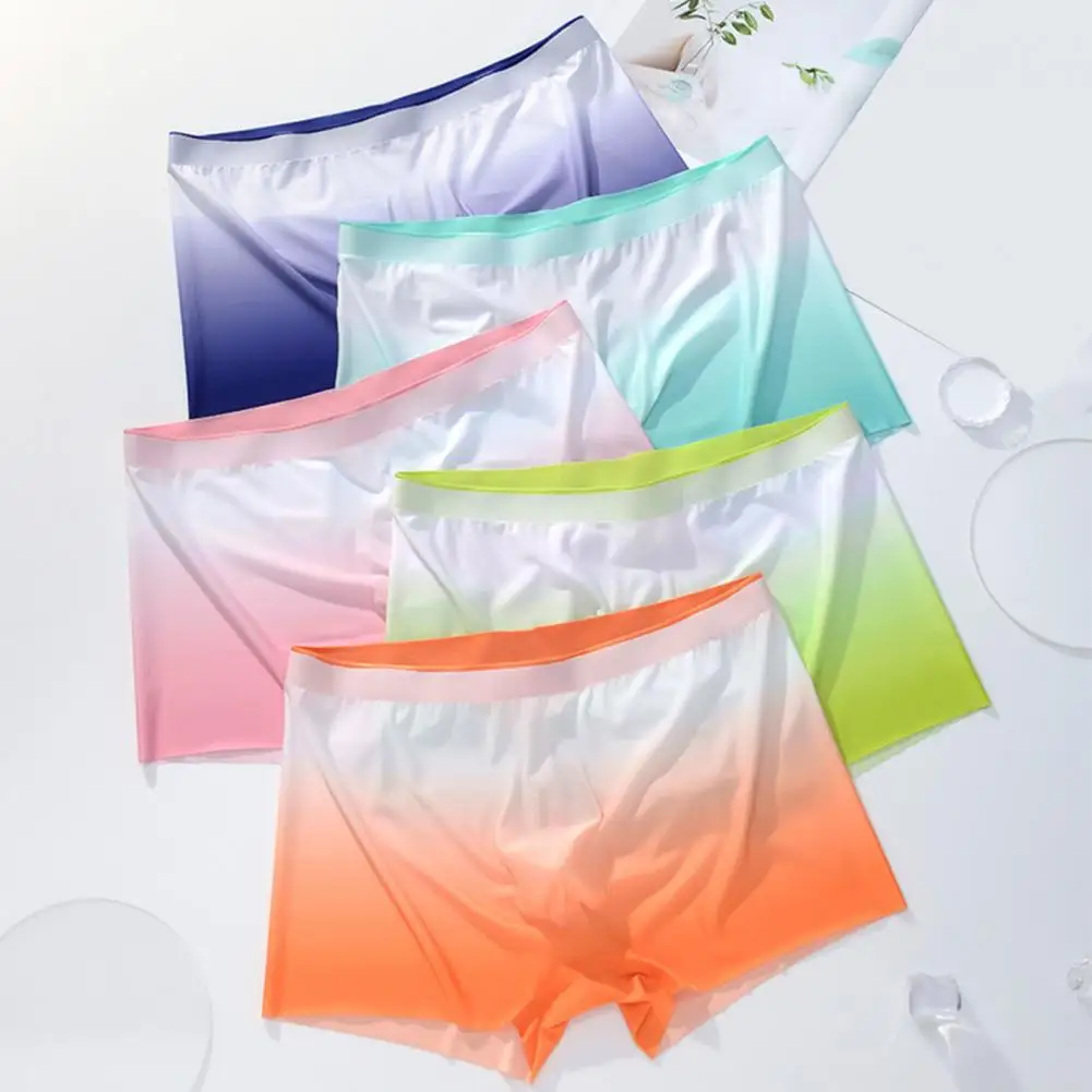 Men Shorts Briefs Slim Fit Men Underwear High Elasticity Men's Gradient Color Ice Silk Underwear Seamless U-convex Shorts