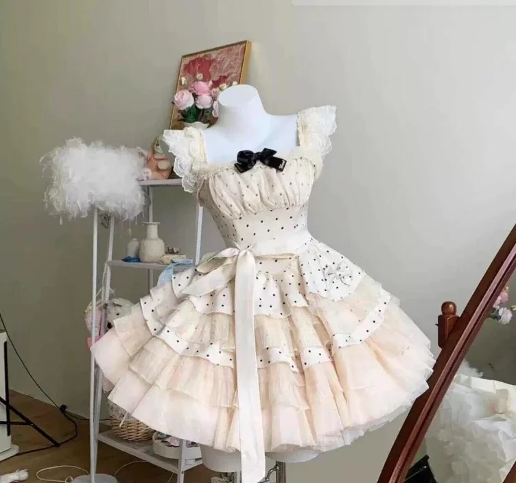 

Pure Desire Сетчатые пышные женские короткие платья в горошек Высококачественное милое милое платье принцессы на подтяжках с талией и тонкой талией