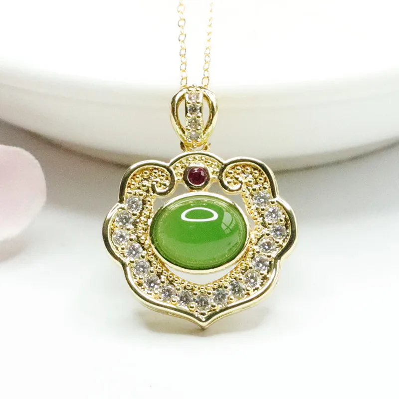 

Natural Green Hetian Jade Ruyi Pendant Prosperity Charm Necklace 2050702