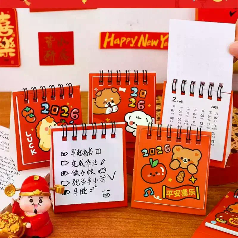 Mini calendario da tavolo per cartoni animati di Capodanno Calendario di moda carino Calendario tascabile portatile Programma Decorazione desktop Regali per studenti