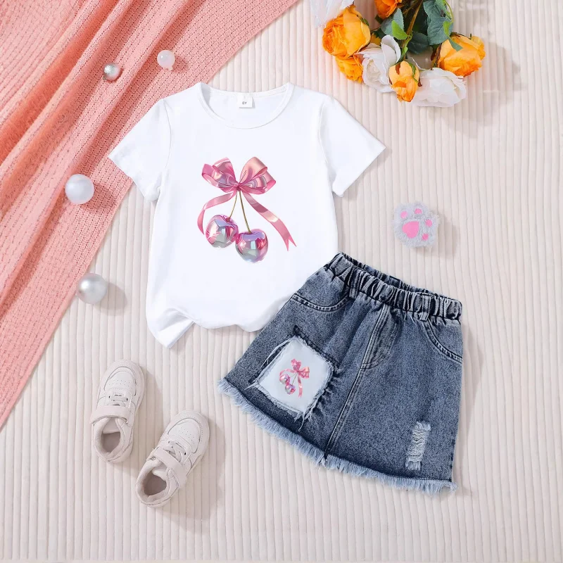 Wholesale ready-to-ship children's clothing sets, girls' skirt sets, denim skirt sets, casual fashion sets