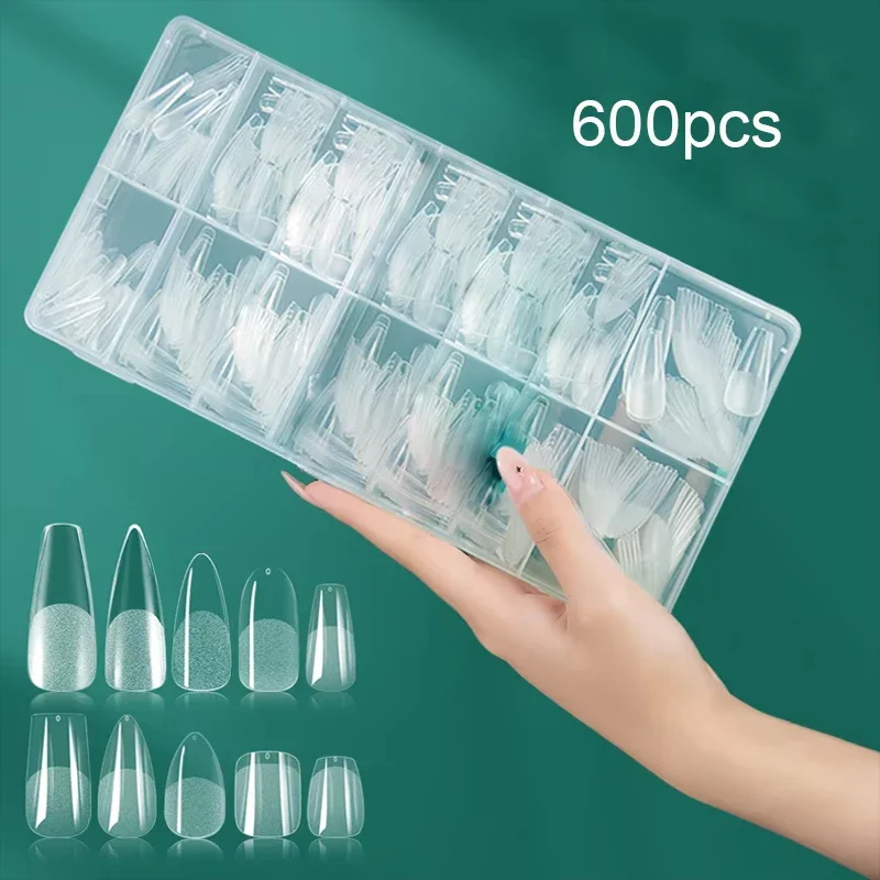 

Soft Gel Nail Tips 600pcs Full Coverage Coffin Ultra Short Almond Oval Press On Nail Extension Tips For Home DIY Nail Design