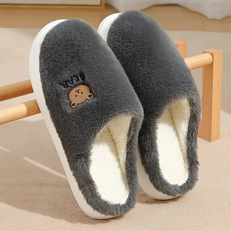 New Winter Soft Sole Mens Indoor Floor Antiskid Slides Bedroom Slippers Warm Fluffy Slippers women Home Casual Cotton Shoes