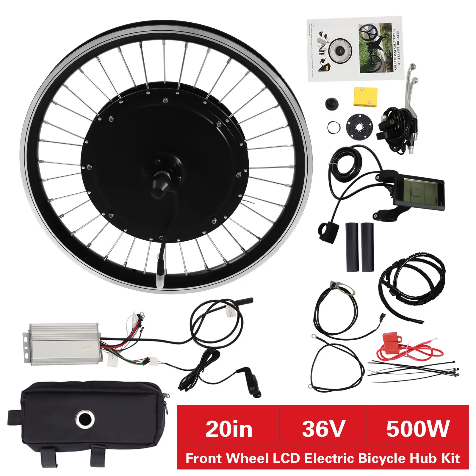 

36V 500W Electric Bicycle Motor Conversion Kit 20 Inch Front Wheel Hub E Bike Gearless Brushless Motor with LED Display