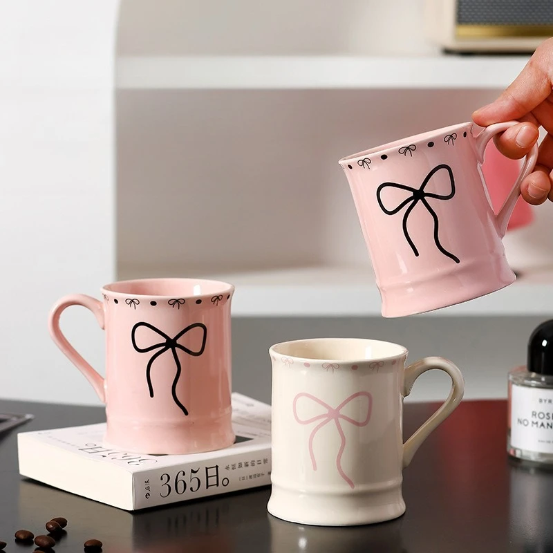 

Ceramic Bow Mug for Office Home Milk Breakfast Coffee Cup Women Couple Birthday Gift Souvenir