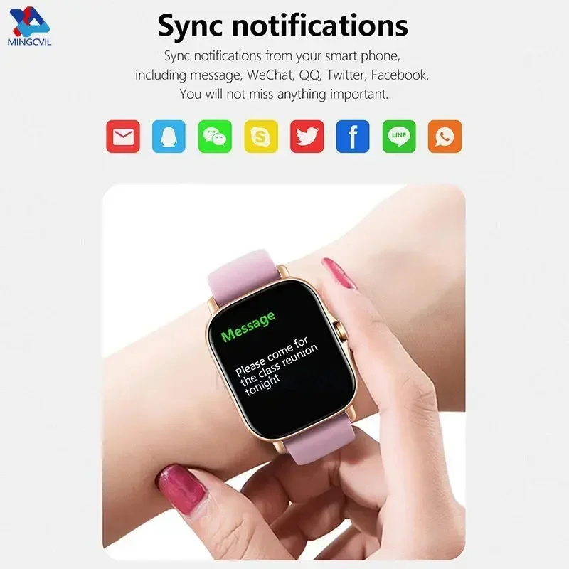 MINGCVIL 스포츠 스마트 워치 피트니스 시계, 건강 모니터, 방수 스마트워치, 무선 통화 시계, 샤오미 IOS 남녀공용