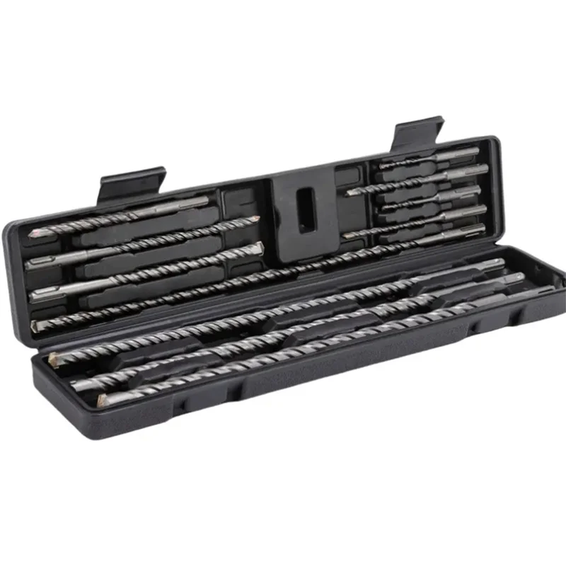 11-piece SDS Plus Rotating Hammer Drill Bit Set, Cross-shaped Hard Alloy Tip, Heavy-duty Concrete Brick and Stone Drill Bit