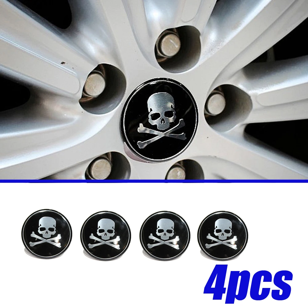 4pcs Universal Car Tire Decorative Cover Car Skull Styling Wheel Center Cover Car 56mm Rim Center Caps Auto Exterior Accessories