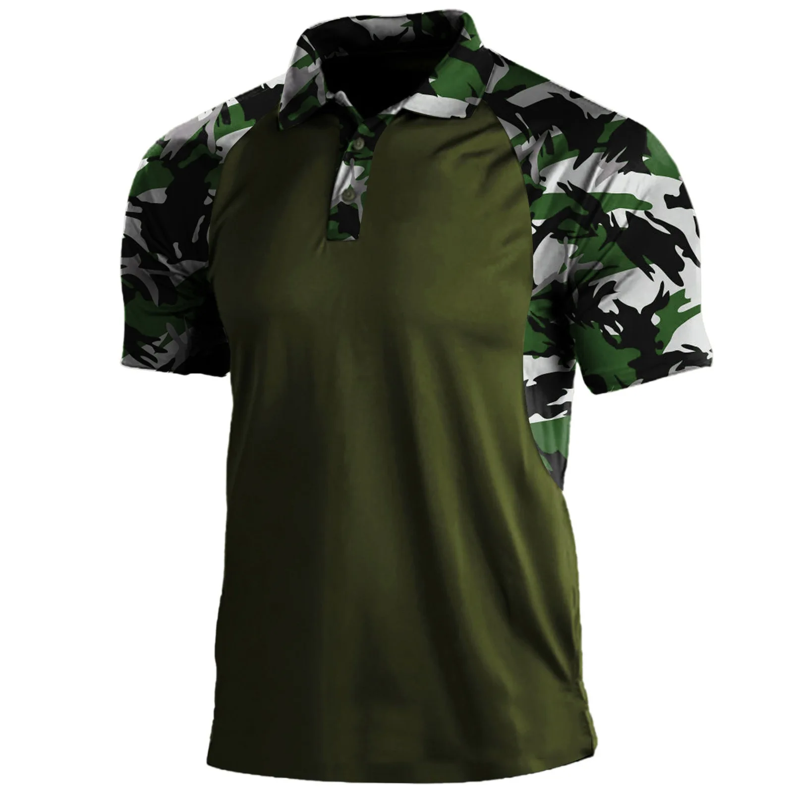 Summer Print Polo Shirts Men Fashion Camouflage Patchwork Short Sleeve Polos Outdoor Sports Fitness Tops Mens Breathable Tees