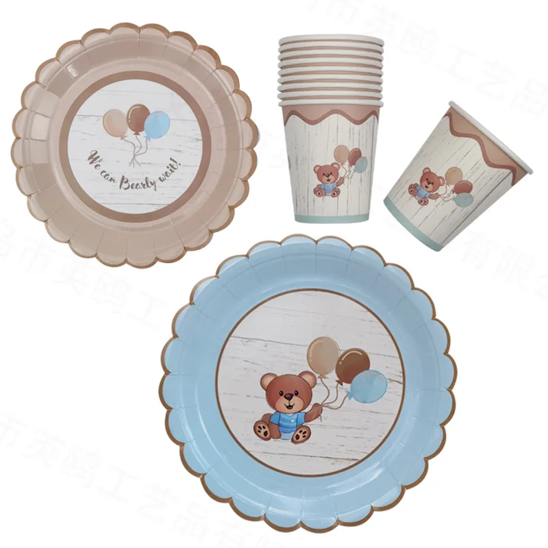 We Can Bearly Wait Baby Shower Decorations Teddy Bear Baby Shower Paper Plates Napkins Cups Bear Baby Shower Tablecloth for Boy