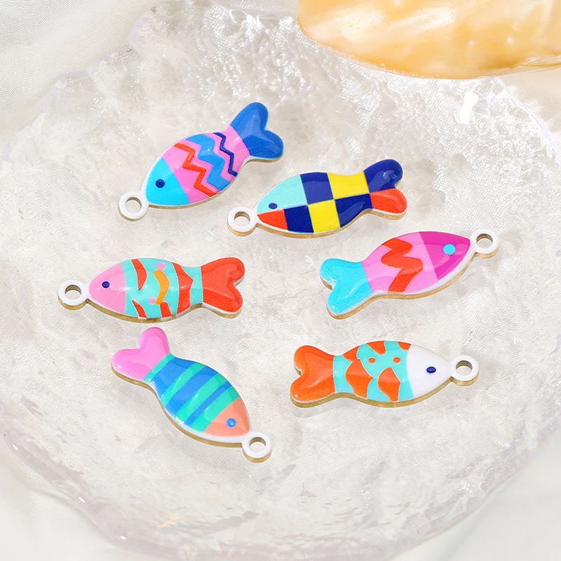 5pcs Stainless Steel Fashion Colorful Enamel Fish Charms 3D Sea Fish Pendant DIY Bracelet Necklace for Jewelry Making Bulk