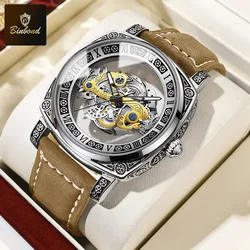 BINBOND New Men Watch Skeleton Quartz Wristwatch Hollow Skeleton Retro Man Clock Top Brand Luxury Clock Men Watches Reloj Hombre