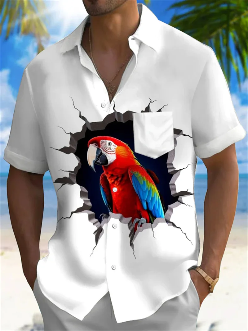 Men's 3D printed shirt, fashionable Hawaiian shirt, casual beach short sleeved shirt, men's lapel shirt, boys' 2025
