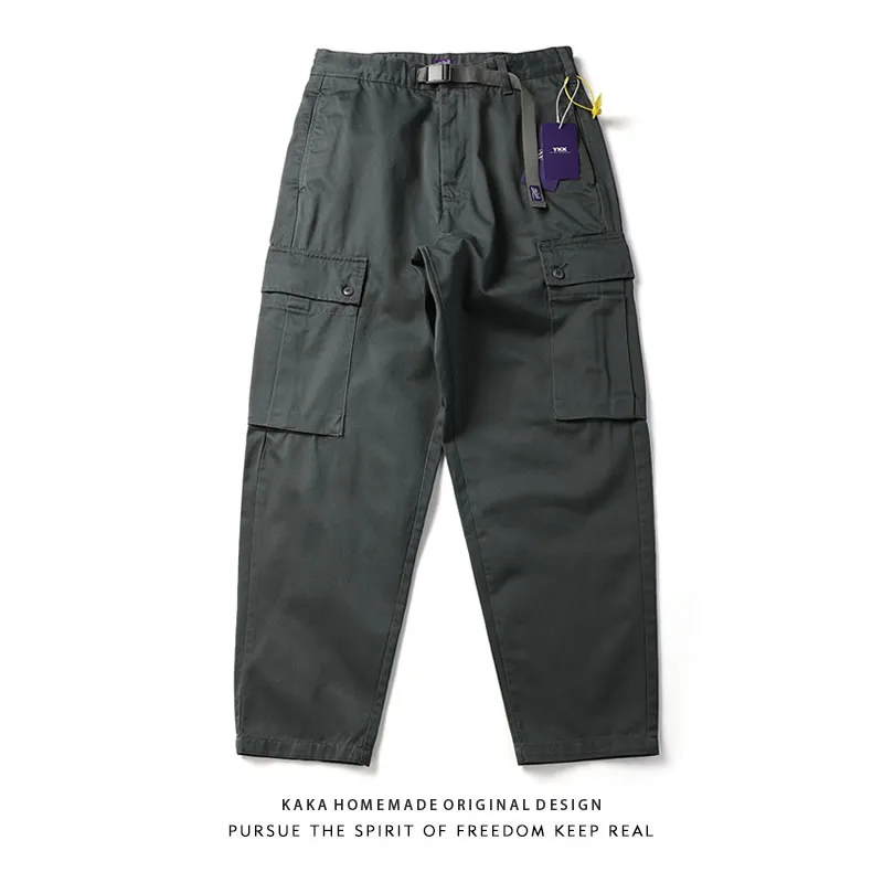 

Youth Casual Straight Leg Work Pants Men's Loose Fit Multi-Pocket Retro Japanese Style Long Trousers Spring Autumn Wear