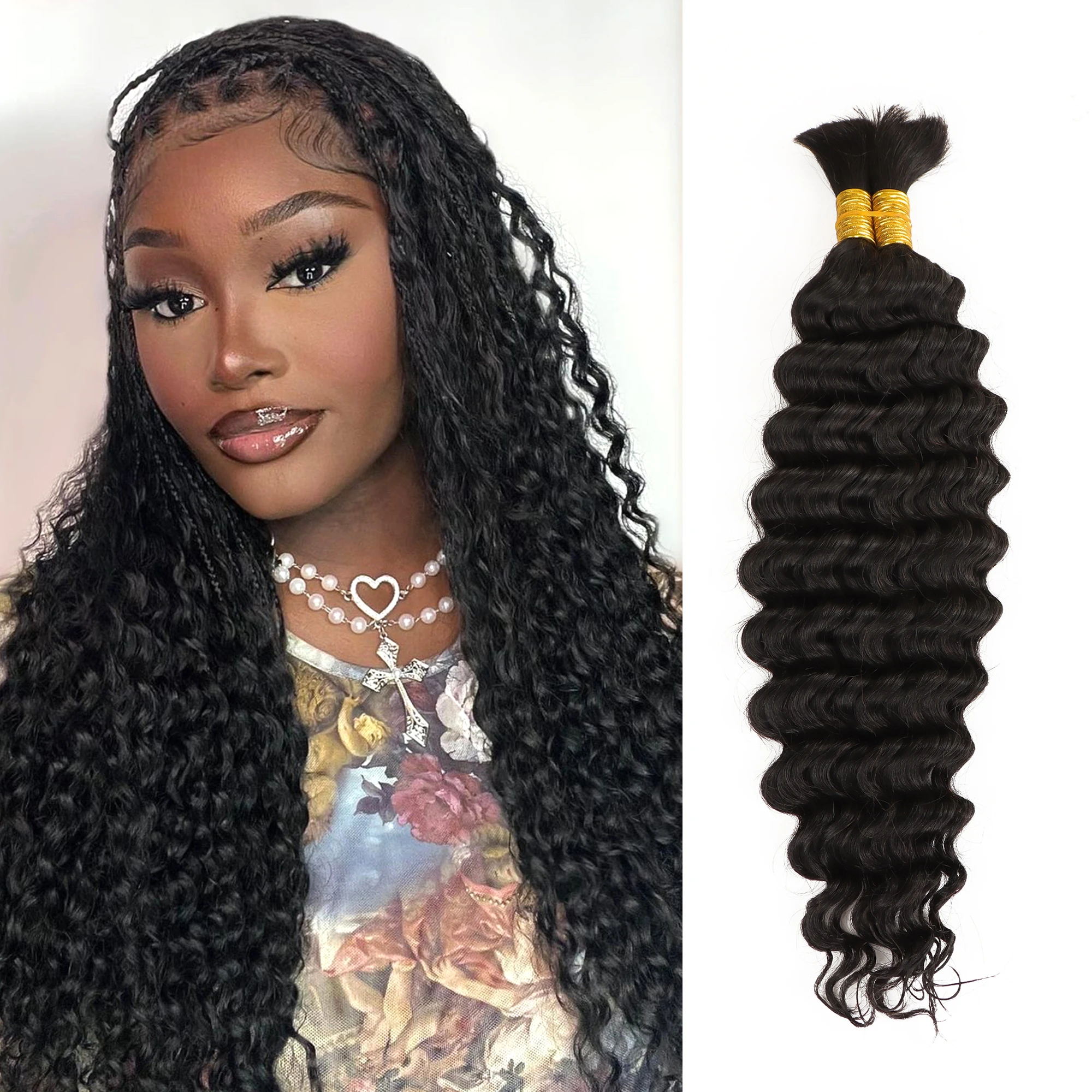 AHVAST deep wave100g extension boho braiding hair bundles boho braids hair natural black for braiding virgin hair extension