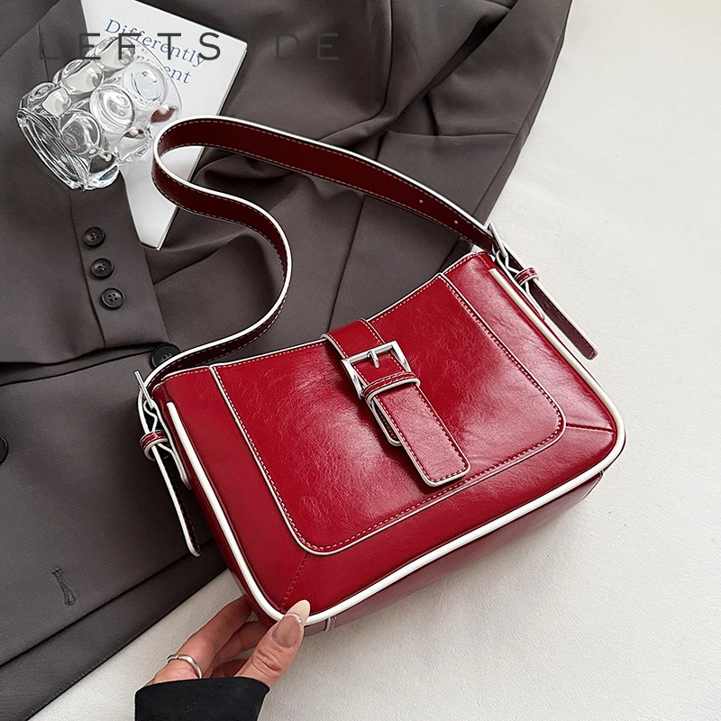

LEFTSIDE Women Small PU Leather Design Belt Buckle Underarm Shoulder Bag 2025 New Trendy Hand Bag Female Handbags and Purses