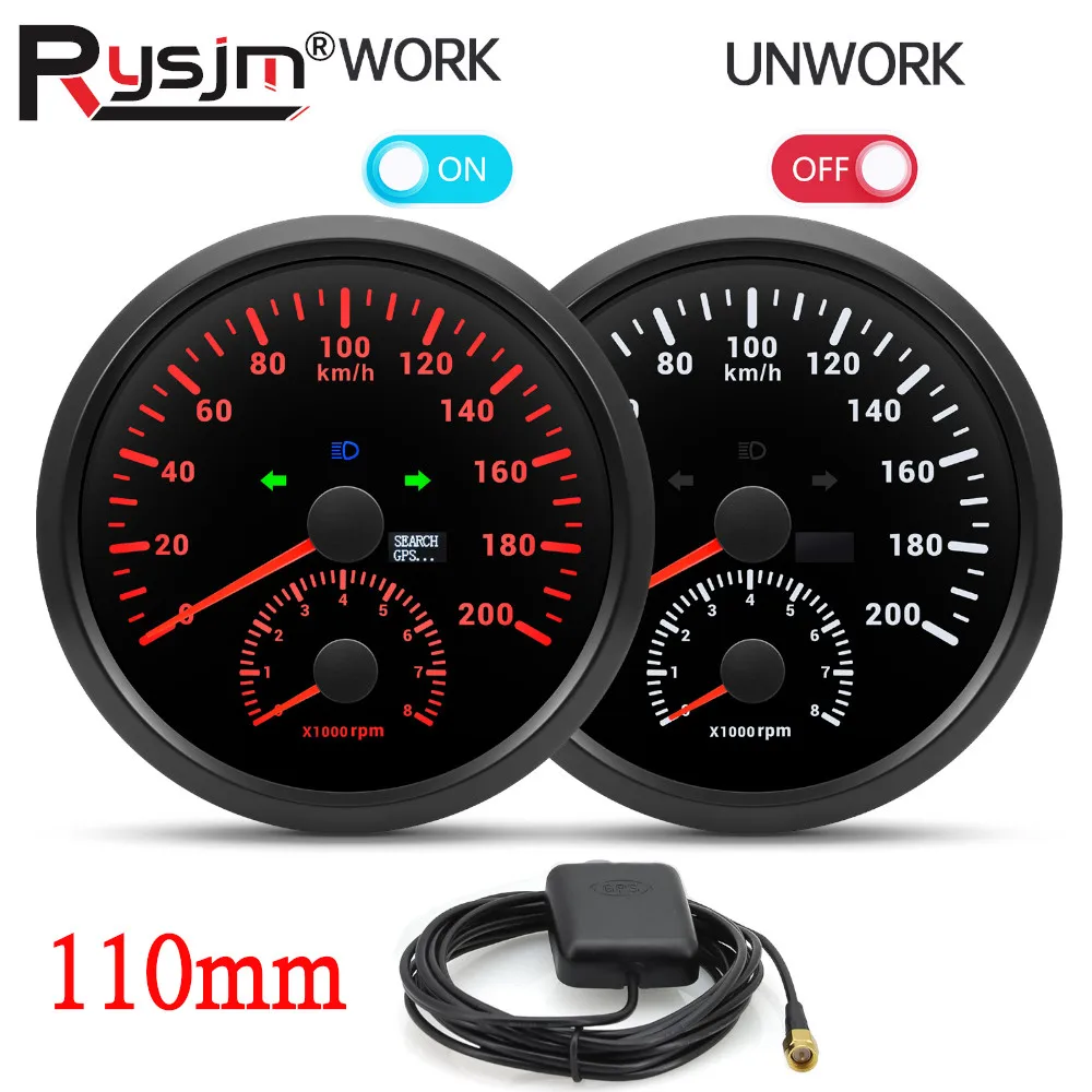 

Car Boat Universal 110mm GPS Speedometer 120KMH 0-200km/h with 0-8000RPM Tachometer with Red Backlight for Yacht Van 12V/24V ﻿