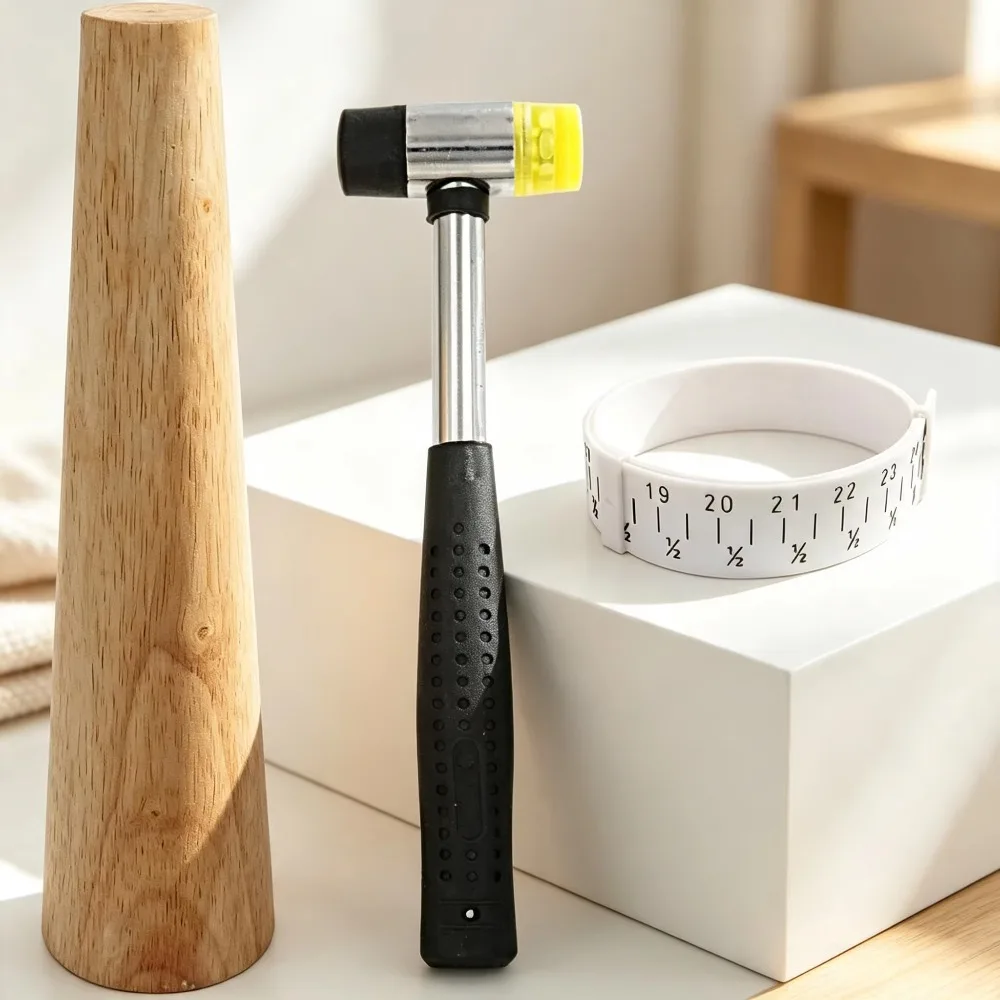 3Pcs Bangle Resizing Shaping Tool Kit Wooden Bracelet Mandrel Rubber Mallet Hammer Bracelet Sizer Gauge Jewelry Repair DIY Tools