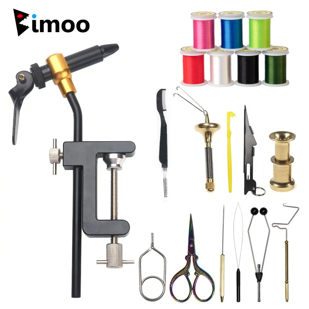 

Bimoo Hardened Steel C-clamp Fly Tying Vise Bobbin Holder BobbinThreader Whip Finisher Scissors Fly Tool Kit 50D GSP Thread