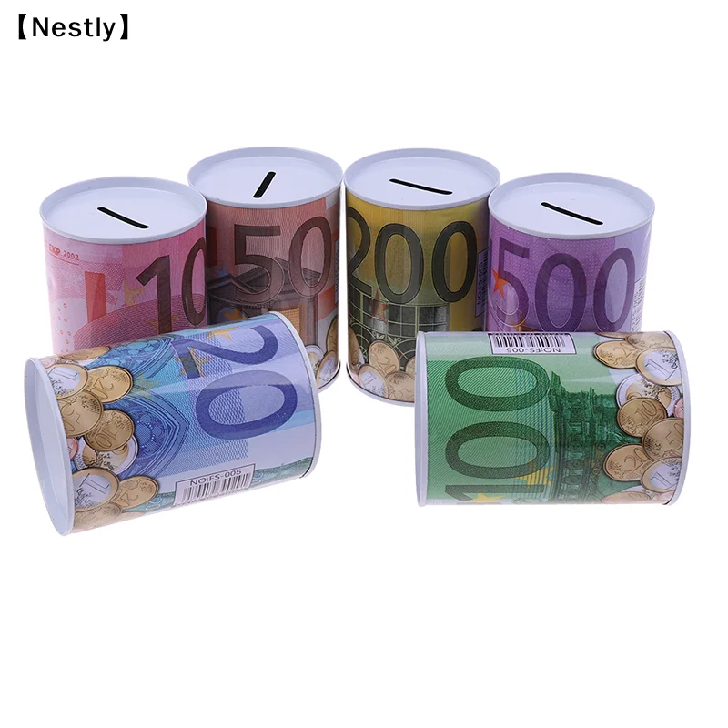 Caja de seguridad cilíndrica para monedas de euro y dólar, hucha para depósito de monedas [Nest]