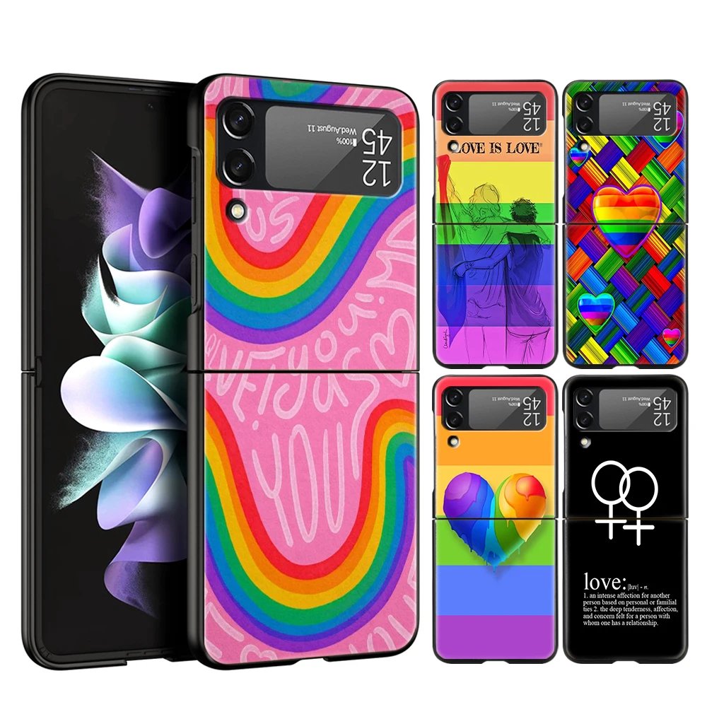 

Gay Lesbian LGBT Rainbow Pride ART Hard PC Phone Case For Samsung Galaxy Z Flip 4 5 Black Cover For Galaxy Z Flip3 Foldable Case