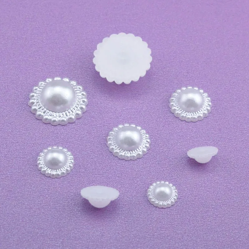 100Pcs/Pack White Colour Imitation Pearl ABS Plastic Bead Half Round Beads For Nail Art Decoration DIY Craft Garment Accessories