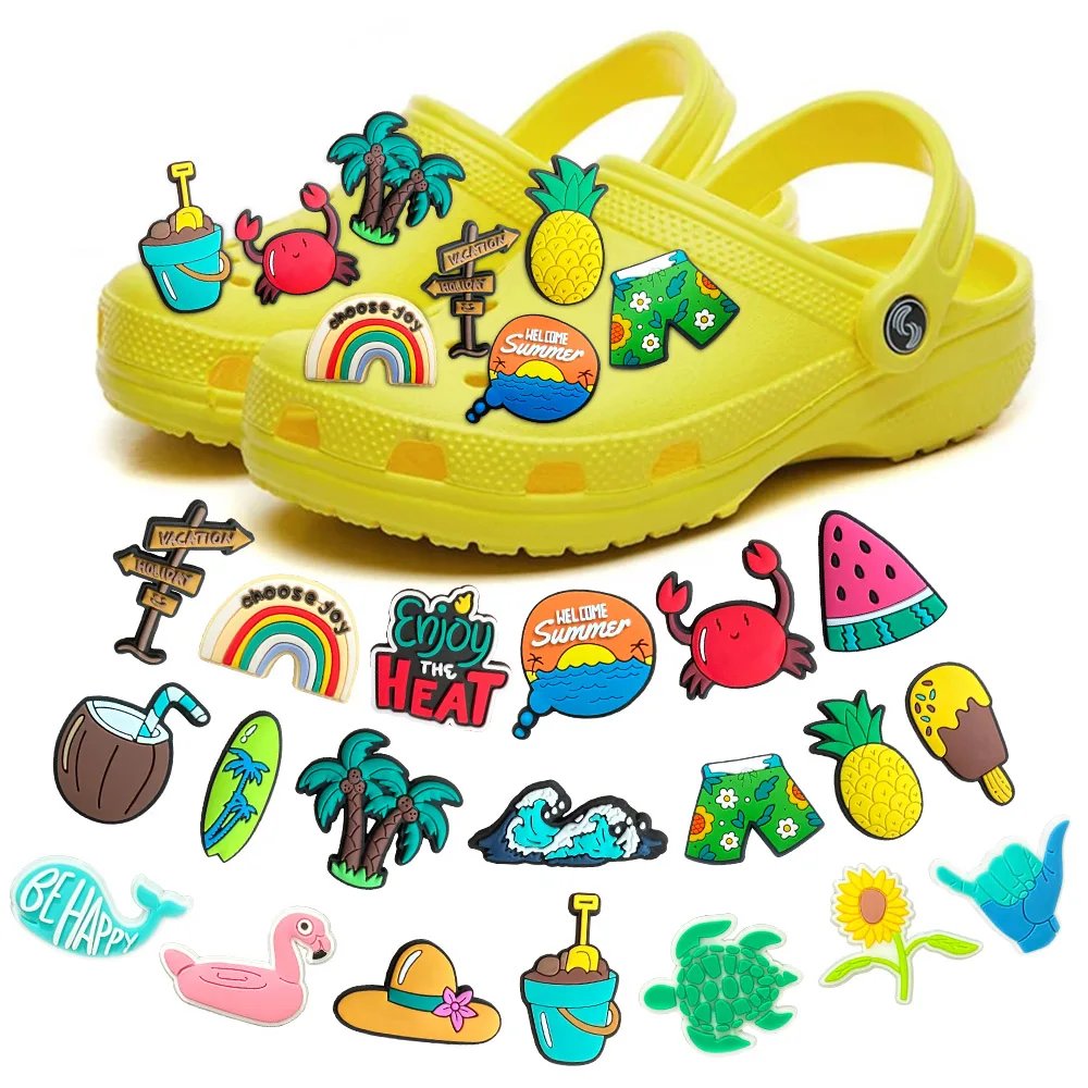 1PCS Cartoon sandbeach DIY surf Fresh colors Shoe Charms PVC Button Accessories Decorate Boys Girls Adults X-mas Gifts