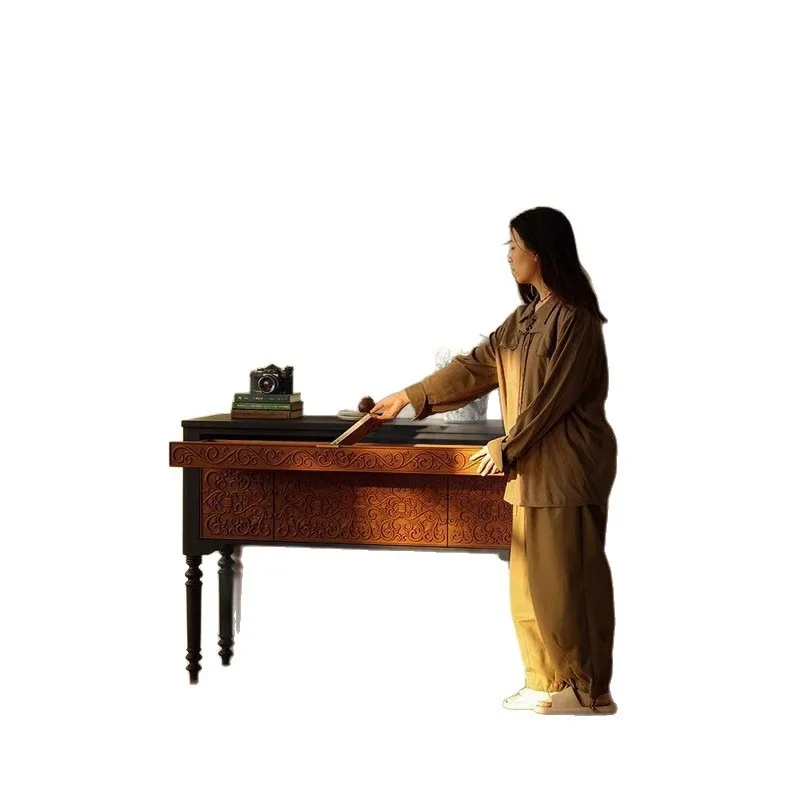 Entrance/French retro entrance desk, facing the door, living room solid wood decorative rack, contrasting color desk table