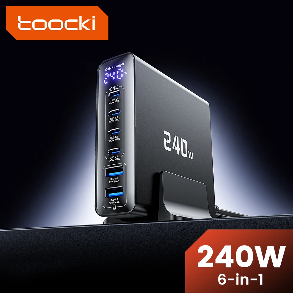 Toocki 240W Desktop GaN Charger PPS PD3.1 QC4.0 140W Fast Charging USB Type C Charger for Laptop Tablet iPhone Samsung Xiaomi