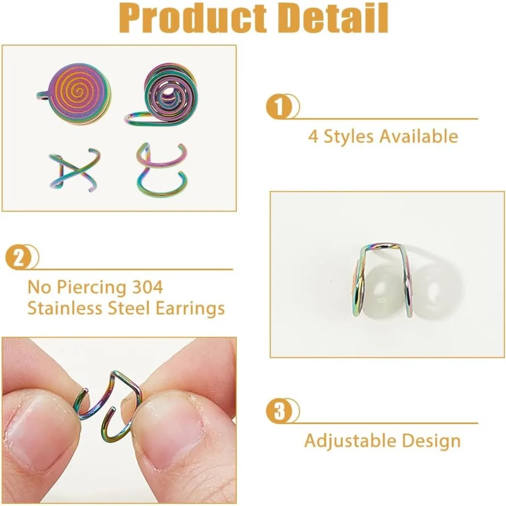 Pressure Earrings for Keloids Stainless Steel Non-Pierced Earrings Cuff Earrings Spiral Compression Earrings Adjustable Clip view 4