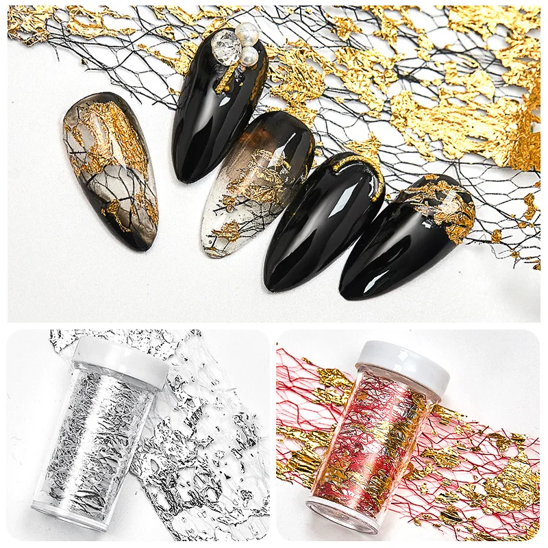 1Pc 3D Mesh Nail Sticker Goud Zilver Netto Lijn Tape Op Nagels Holo Adhesive Zijde Folie Nail Art Decoraties polish Decals